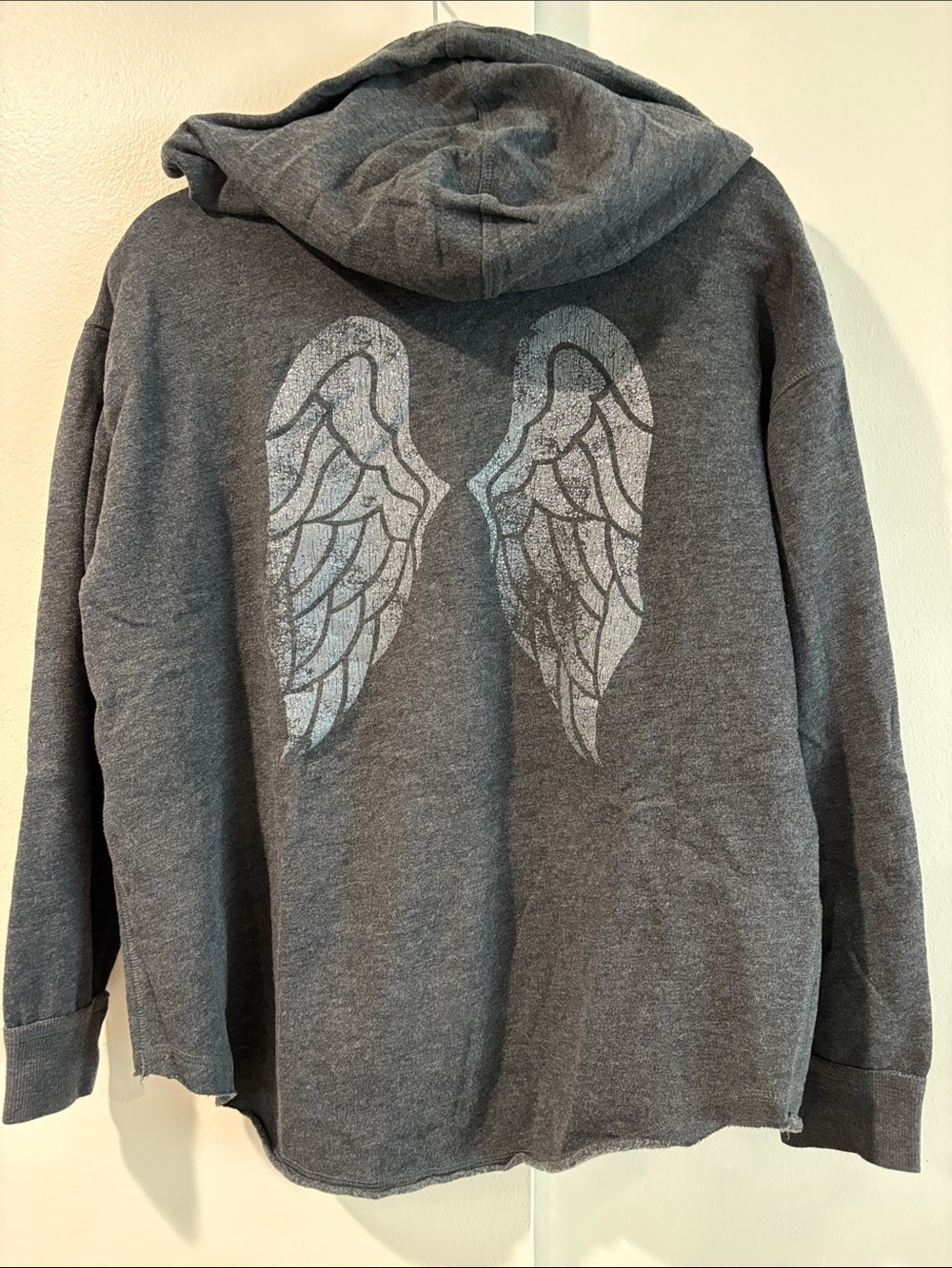 Victoria’s Secret Gray Distressed Wing Graphic Hooded Sweatshirt